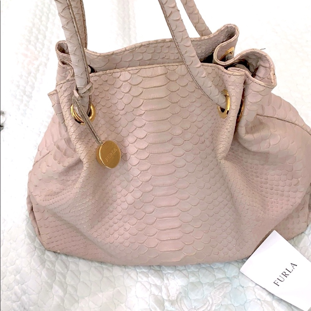 Furla Leather Croc Embossed Carmen Tote